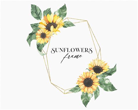 Watercolor sunflower golden frame Wedding invitation rustic | Etsy in 2021 | Wreath clip art ...