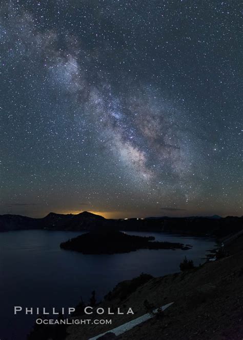 Milky Way And Stars Over Crater Lake At Night Photo Stock Photo Of