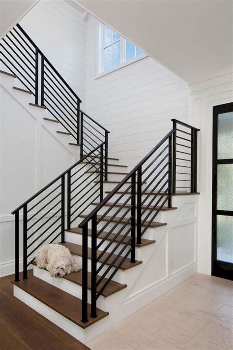 At bulldog stairs, we offers high quality wrought iron modern farmhouse satin black/brushed stainless steel round bar can be used either vertically or horizontally. 33 Ultimate Farmhouse Staircase Decor Ideas And Design (1)33DECOR | Stair railing design ...