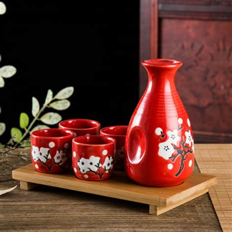 Corelife Sake Set Traditional 5 Piece Porcelain Ceramic Wide Japanese