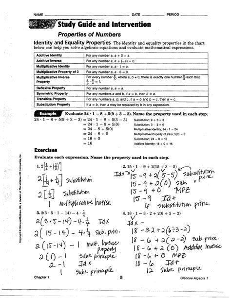 Glencoe Algebra 2 Study Guide And Intervention Answer Key Study Poster