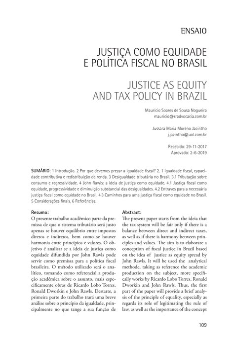 Pdf Justi A Como Equidade E Pol Tica Fiscal No Brasil