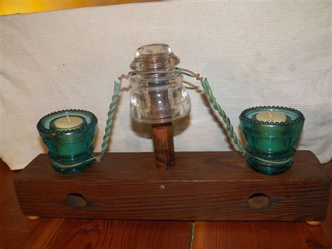 Glass Insulator Candle Holder Base Made From Old Cross Beam From
