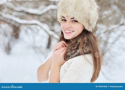 Beautiful Winter Portrait Of Young Woman Stock Photo Image Of Close