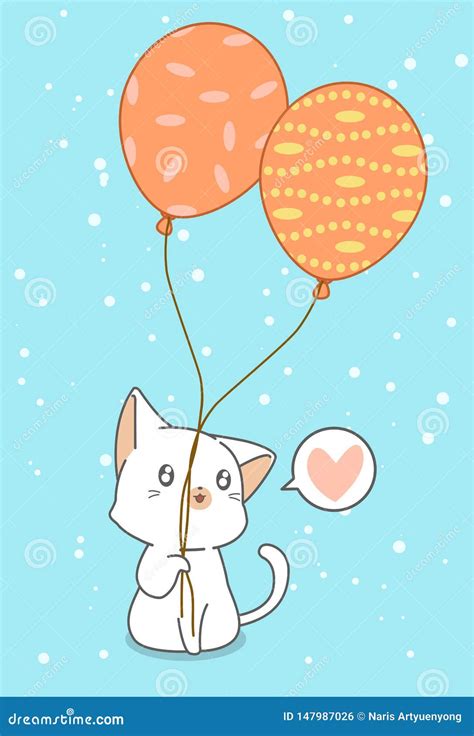 Cat Is Holding Balloons Stock Vector Illustration Of Party 147987026