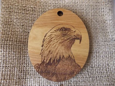 Wood Ornament Laser Engraved With Image Of A American Bald Etsy