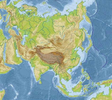 Planisferio fisico i politico formato: Mapa Mudo Fisico Asia Color