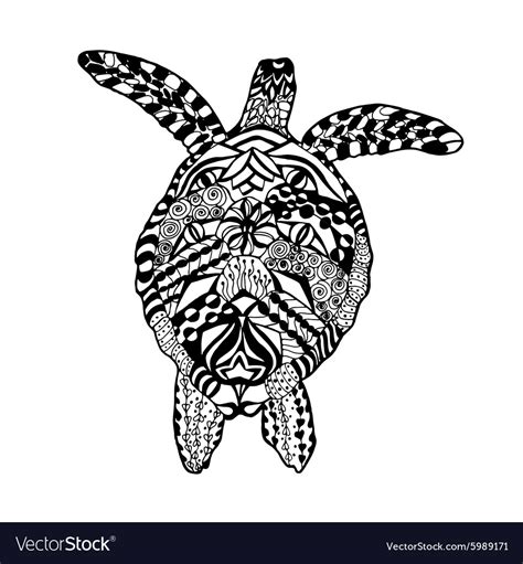 Zentangle Stylized Turtle Sketch For Tattoo Or T Vector Image