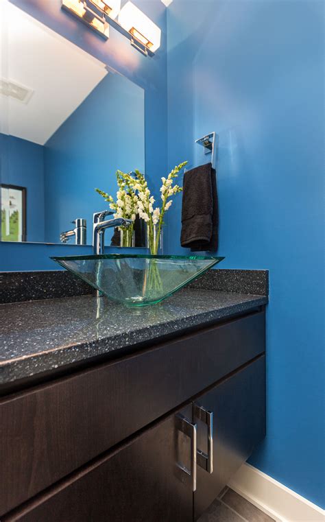 Caesarstone has an outstanding performance quality, and in a we only have to turn lights on in the powder room at night now, it creates a whole mood unto itself. Go bold in a powder room! Vivid paint, a floating vanity ...