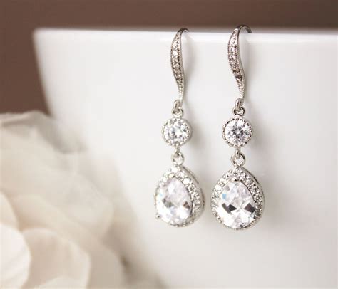 Wedding Jewelry Bridal Earrings Crystal Wedding Earrings Cubic Zirconia Dangle Drop Earrings