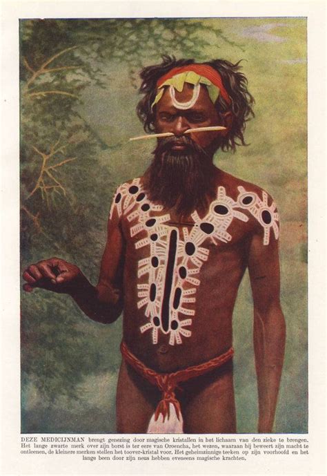 Aboriginal Medicine Man With Body Painting Original 1930 Etsy
