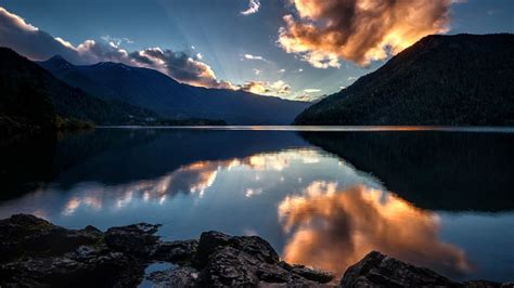Sunset At Lake Crescent In Olympic National Park Washington State Usa
