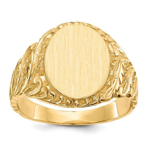 Solid 14k Yellow Gold Mens Engravable Signet Ring 13mm Size 125