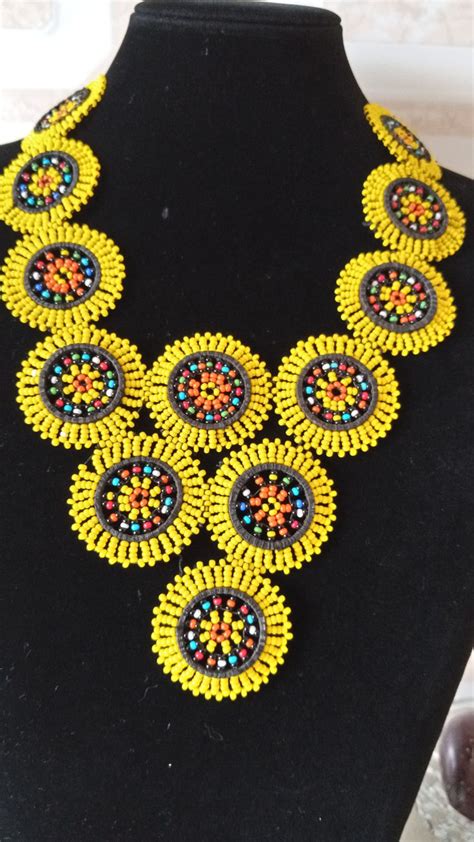 On Sale Yellow Zulu Beaded Necklace Zulu Beaded Jewelry Etsy Beaded African Necklace