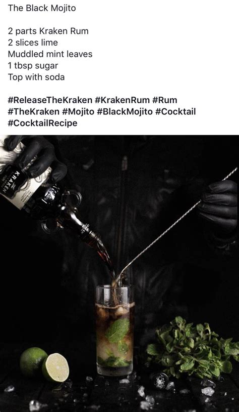 Often black strap molasses is used as the 'flavouring' agent which accounts for its rich molasses filled flavour and dark colour. Kraken Rum Black Mojito | Kraken rum, Rum recipes, Rum drinks