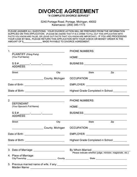 Free Online Printable Divorce Forms