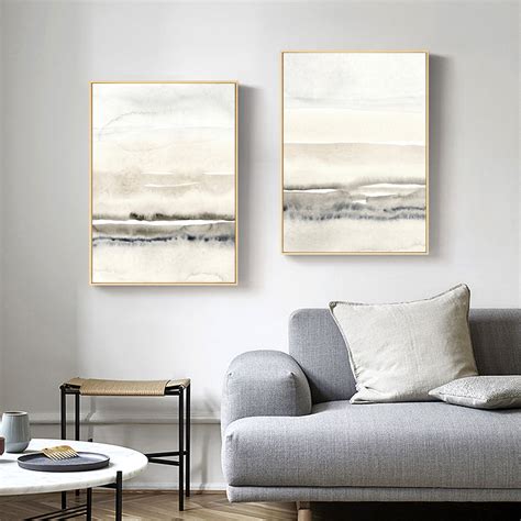 Wall Art Abstract Beige And Grey 2 Sets Canvas Prints Poster