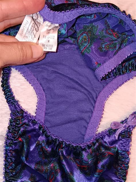 Vtg Silky Satin String Bikini Panties Size M Shiny Soft Sedu Purple Paisley Ebay