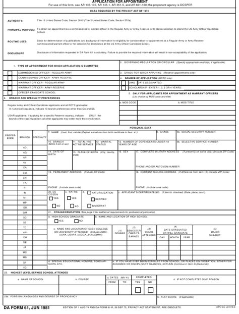 One Of The Most Required Daforms Of Usarmy Da Form 61 And Filling