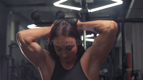muscular female bodybuilder woman workout chest muscles in the gym stock video video of