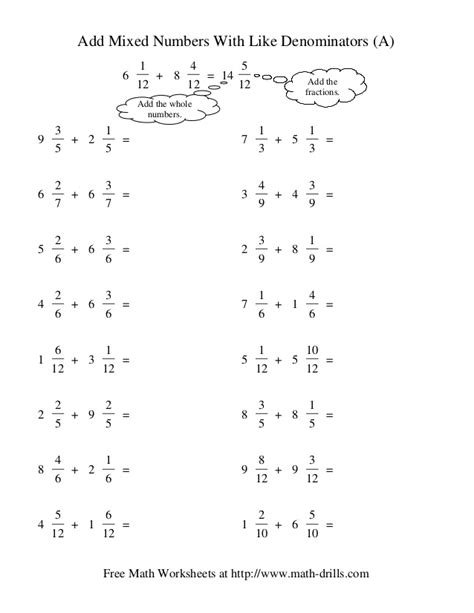 How to add mixed fractions with same denominators. Adding Mixed Numbers