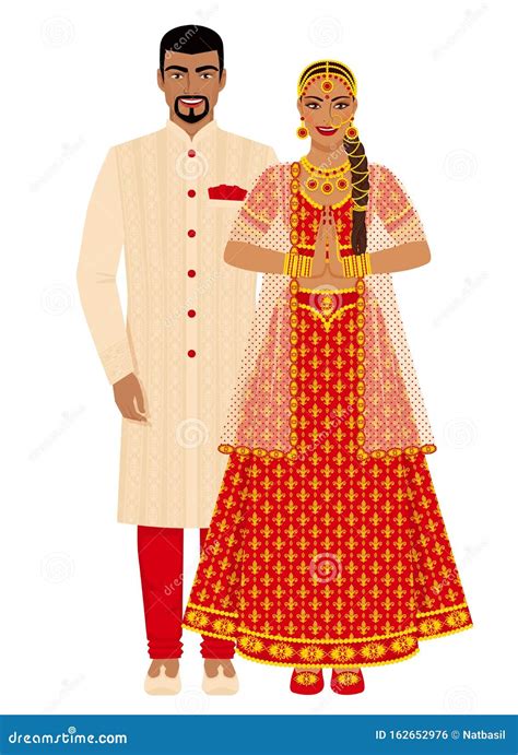 cartoon indian couple wearing traditional costume stock vector images