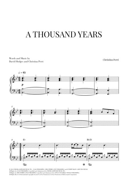 A Thousand Years Piano Solo Intermediate Advanced Free Music Sheet