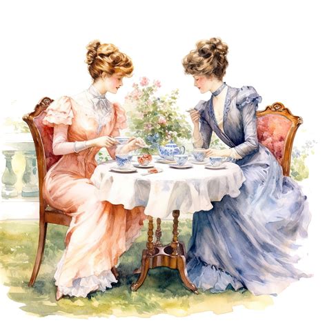 Premium Ai Image Watercolor Vintage Victorian Tea Party Clipart White