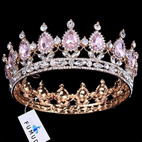 Buy Fumud Baroque Pink Crystal Bridal Crown Classic Gold Tiaras For