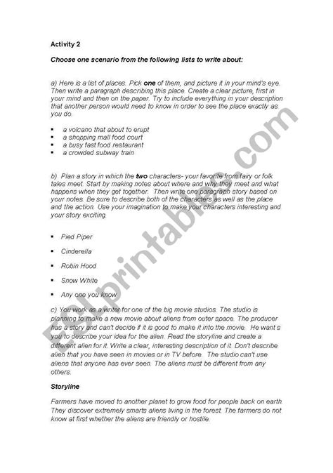 English Worksheets Descriptive Writing Worksheet