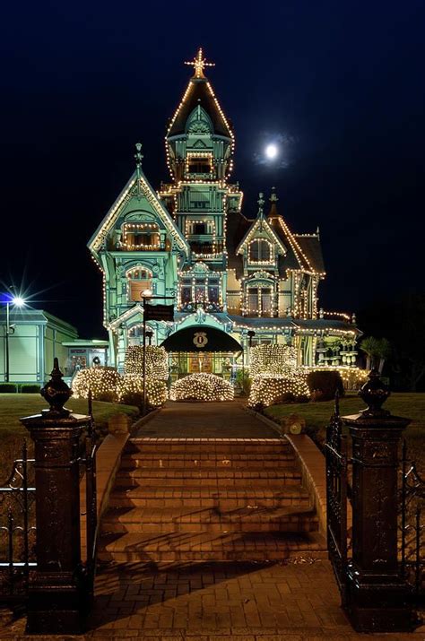 Carson Mansion At Christmas With Moon By Greg Nyquist Carson Mansion