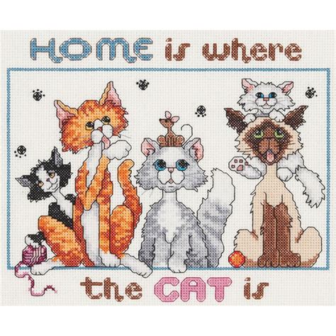 Home Is Where The Cat Is Counted Cross Stitch Kit 10x8 14 Count Cat