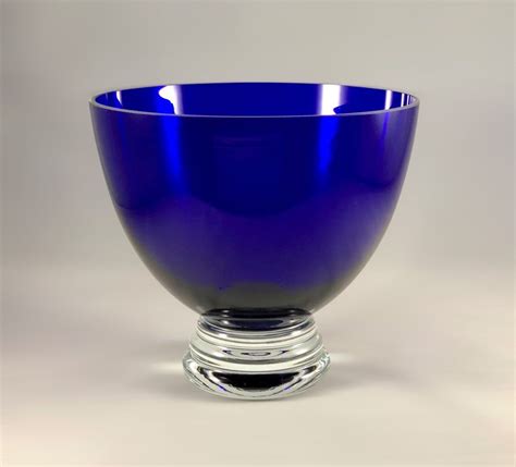 Beautiful Cobalt Blue Handblown Glass Bowl With Clear Glass 3 Ring Base 7 Coll On Mercari