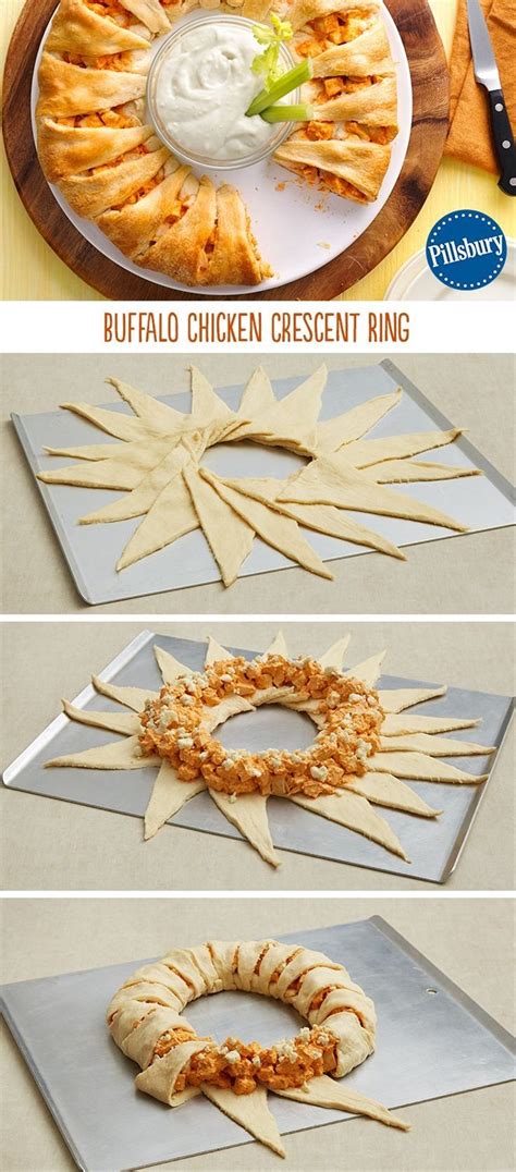 In a mixing bowl, add chicken, cream cheese and wing sauce. Buffalo Chicken Crescent Ring | Food