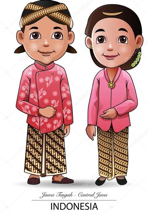 Vector Illustration Javanese Traditional Clothing Couple Cartoon