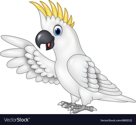 Cartoon Funny White Parrot Presenting Isolated Vector Image