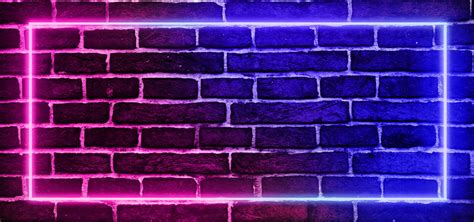 Modern Double Colors Neon Lights On Brick Background Wallpaper