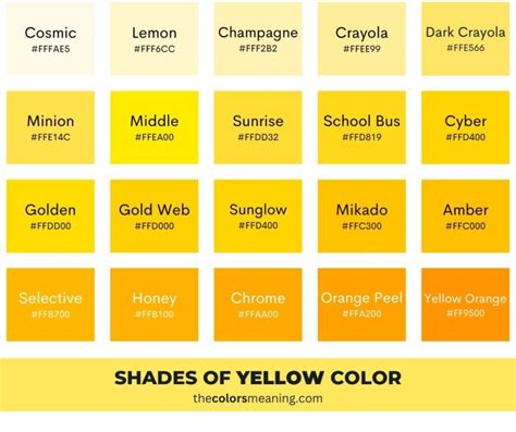 100 Shades Of Yellow With Names Hex RGB CMYK