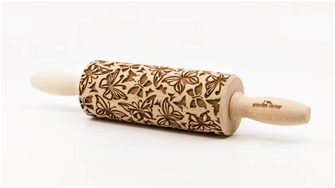 No R104 Butterfly Pattern Rolling Pin Engraved Rolling Rolling Pin