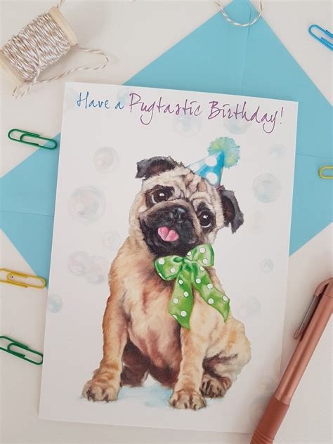 Pug Birthday Card Personalised Pug Card For Her Love Dog Etsy