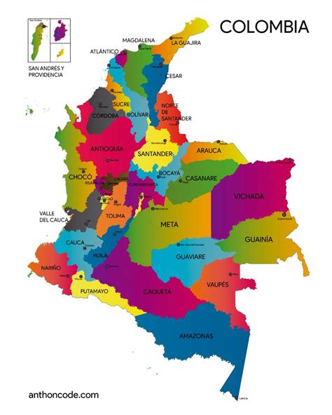 Mapa De Colombia A Todo Color Más Capitales Mapa De Colombia Cultura