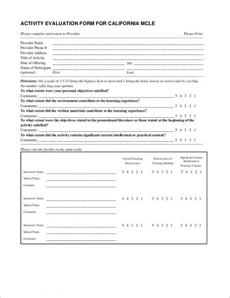 activity evaluation form samples templates