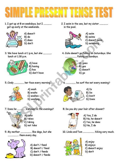 Simple Present Tense Formula Exercises Worksheet English Teaching