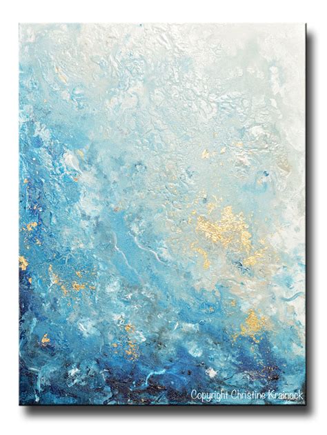 Original Art Modern Blue Abstract Painting Navy White Grey Gold Leaf C