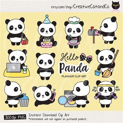 Panda Planner Clipart Cute Panda Clip Art Panda Life Planner Etsy