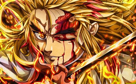 Download Wallpapers Kyojuro Rengoku Fire Demon Hunter Kimetsu No