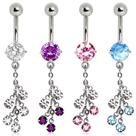 L Surgical Steel Multi Cz Vine Navel Ring Belly Button Piercing