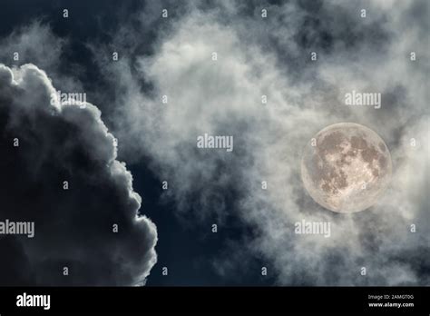 Cloudy Full Moon Night Sky Stock Photo Alamy