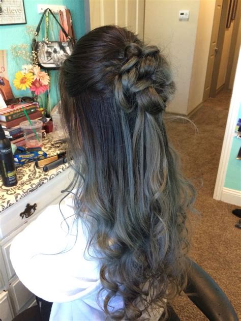 For more formal styles, try a twisted halo or half double french braids. half up half down prom hair with curly bun #promhair ...