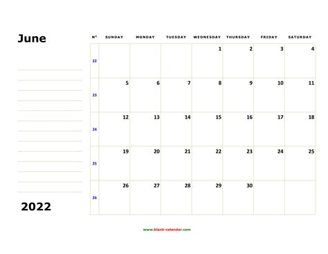 Free Download Printable June 2022 Calendar Large Box Holidays Listed